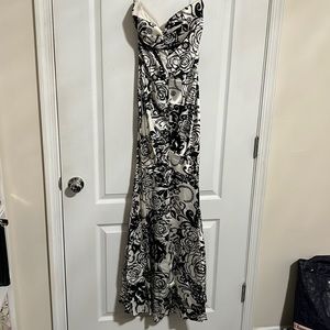 Rose Print Strapless Formal Gown